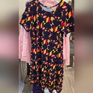 LuLaRoe Navy and Yellow Geometric Amelia Dress